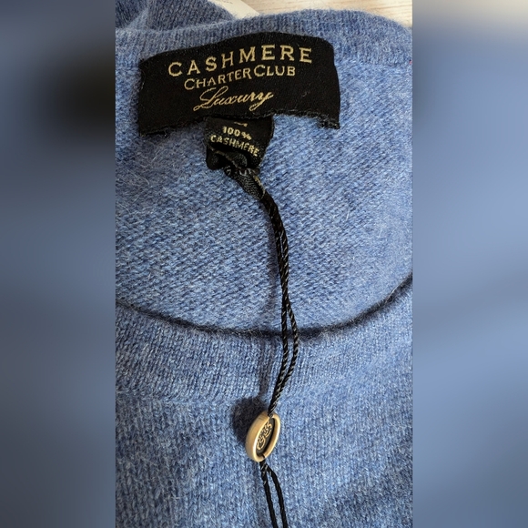 NEW Cashmere Charter Club Luxury Cold Shoulder Sweater Heather Blue. - Picture 12 of 16